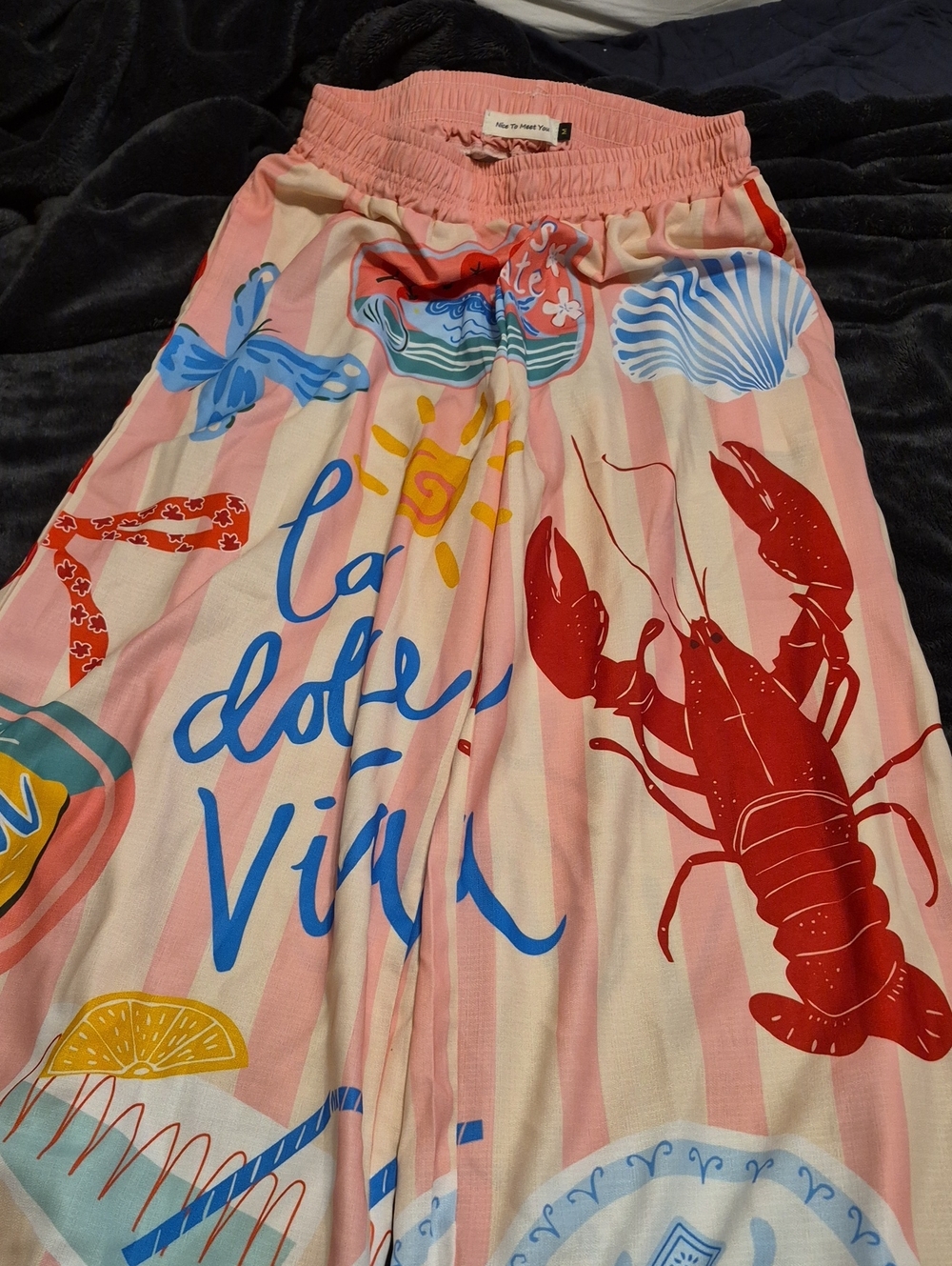 Printed Pink Beach-Style Maxi Skirt with Lobster Motif